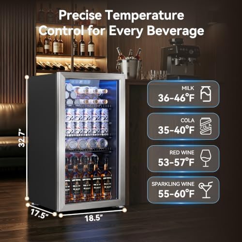 3.2 Cuft Beverage Fridge, 130 Can Mini Fridge With Glass Door, Silver - Image 2