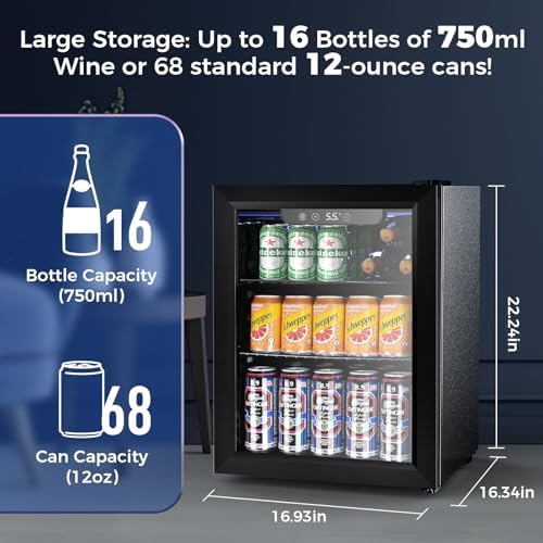 Electactic 68 Cans Beverage Refrigerator Cooler, 1.7 cu.ft Mini Fridge Glass Door Drink Cooler for Beer, Soda,Wine, Digital Temperature Control for Home Office Bar - Image 2