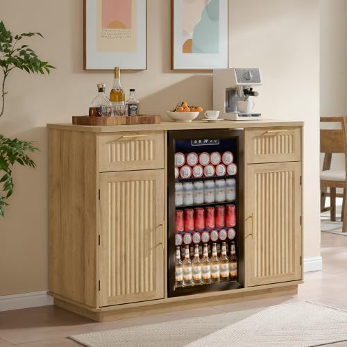 Okvnbjk Mini Fridge Cabinet with Storage & Power Outlet, Oak by Okvnbjk