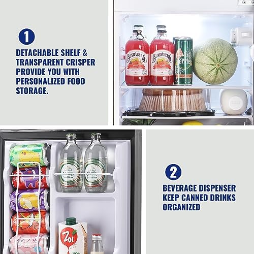 WANAI Refrigerator 3.5 Cu.Ft Refrigerator with Freezer, Retro Fridge with Dual Door,7 Adjustable Thermostat, Adjustable Shelves For Dorm, Office Bedroom, Silver - Image 7