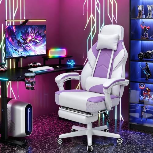Big and Tall Gaming Chair for Adults, Computer Chair with Footrest, Purple - Image 2