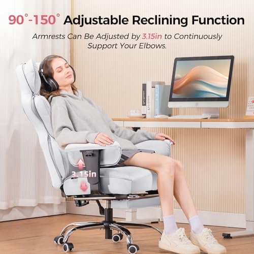 GTPLAYER Big and Tall Gaming Chair 400lbs Heavy Duty Office Chair with Foot Rest & Ergonomic Pocket Spring Lumbar Support, High Back 3D Saddle Shaped Cushion for Back Pain Relief, White - Image 5