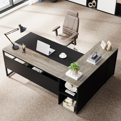 Tribesigns 71 inch Executive Desk, L Shaped Desk with Cabinet Storage - Image 3