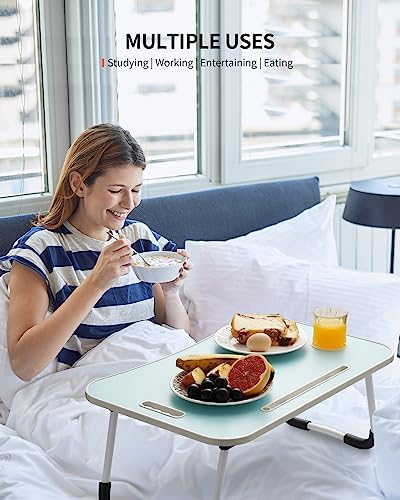 FISYOD Foldable Laptop Table, Portable Lap Desk Bed Table Tray, Laptop Stand with Cup Holder & Tablet Slot & Lifting Handle for Working Writing Drawing & Eating (Blue) - Image 2