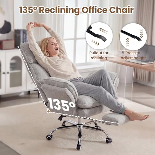 Big and Tall Office Chair with Flip Arms and Footrest, Teddy Criss Cross Legged Home Office Desk Chair with Pet Seat, Comfy Reclining Computer Gaming Chair, Grey - Image 4