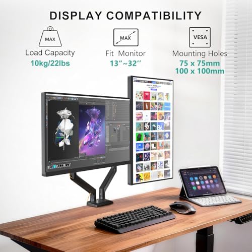 WALI Adjustable Dual Monitor Arm for 13-32 inch Screens, 22 lbs per Arm - Image 2