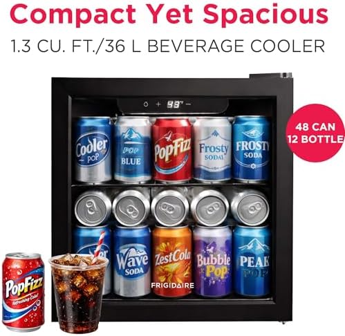 FRIGIDAIRE 12-Bottle Cooler, 1.2 Cu. Ft. Glass Door Beverage Refrigerator, Digital Display Mini Fridge with Touch Controls, Adjustable Shelves, LED Lighting & Quiet Compressor Cooling - Image 2
