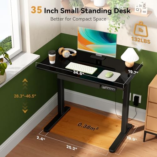Gibbon Mounts 35” Black Glass Standing Desk Height Adjustable with Drawer - Image 2