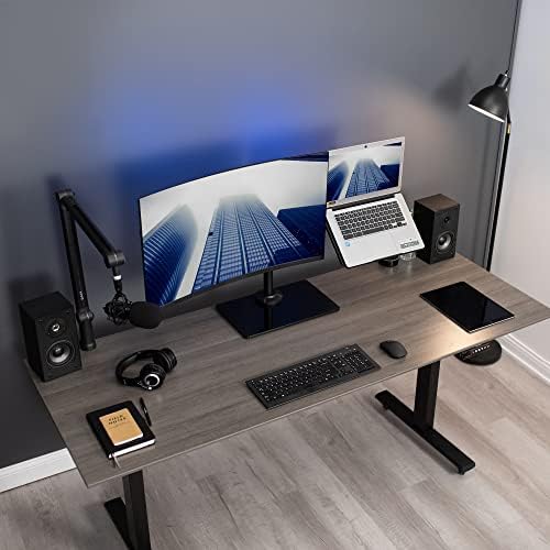 VIVO Free Standing Single Computer Monitor and Laptop Combo Desk Stand with Sleek Glass Base, Fits up to 32 inch Monitors and 17 inch Laptops, Black, STAND-V002FGL - Image 2