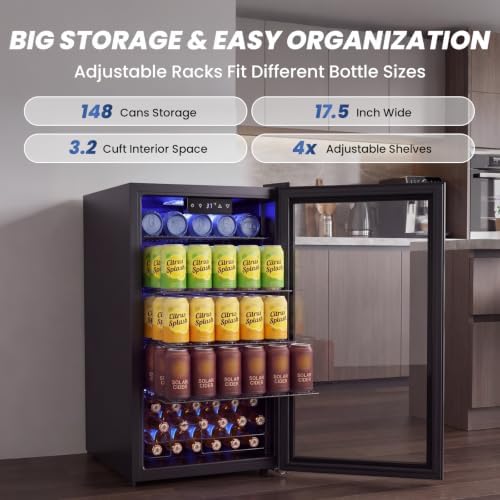 Velivi Beverage Refrigerator, 3.2 Cu.Ft. Mini Fridge with Glass Door - Image 3