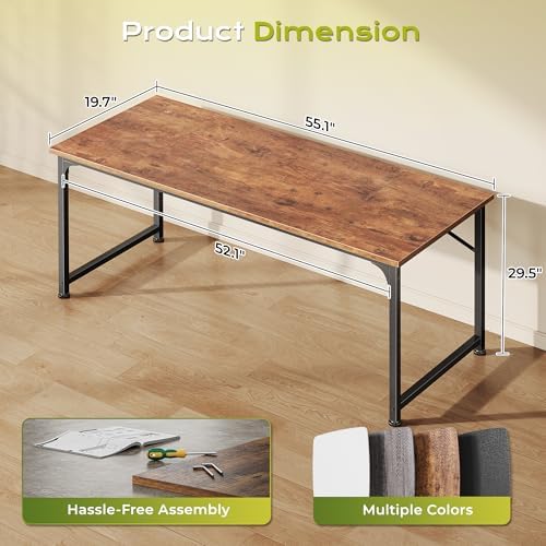 PRAISUN 55 Inch Computer Desk, Office Desk, Spacious Desktop, Rustic Brown - Image 3
