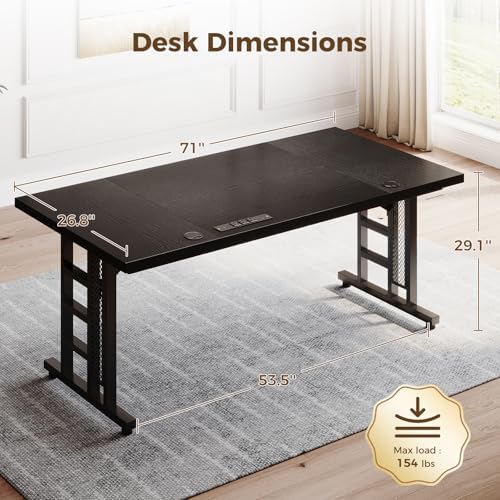 OffiGo 71 Inch Executive Computer Desk with Outlets, Black - Image 3