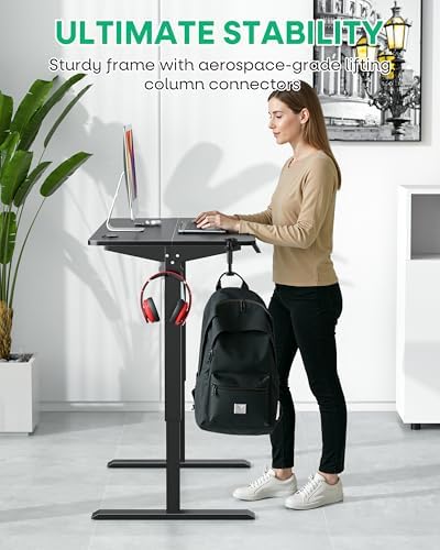 VECELO Electric Standing Desk Adjustable Height, 48 x 24 Inch Computer Desk with Headphone Hook, Memory Preset Gaming Desk, Dual-Motor, Easy Assemble for Home, Office, Black - Image 6