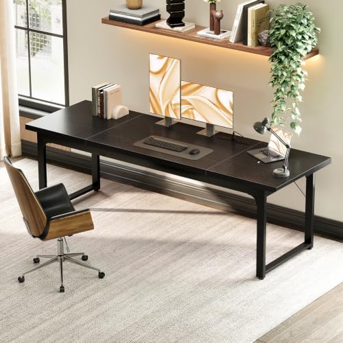 Coleshome 79 Inch Long Computer Desk with Power Outlet, Thicker Desktop & Legs, Large Heavy Duty Office Desk for Home Office & Gaming, Black - Image 2