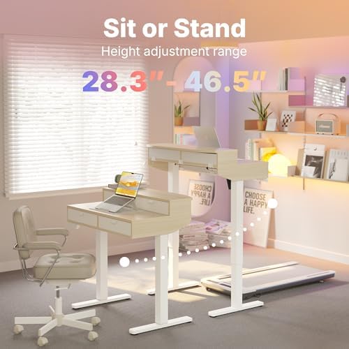 HUANUO 32 x 20 Inch Electric Standing Desk with 4 Drawers, Natural - Image 3