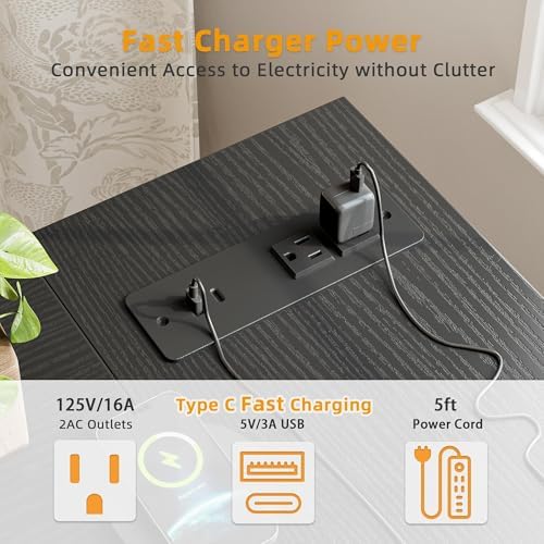 TIQLAB Gaming Desk with Power Outlets - 40 inch L Shaped Computer Desk, Reversible Design Small Corner Desk, Bookshelf Workstation for Work Study Play Home Office, Black - Image 5