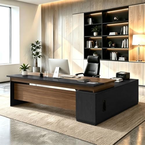 L Shaped Executive Desk with Drawers, Large Wood Workstation, Modern Executive Office Furniture for Home Office and Business Workspace, Multiple Sizes & Colors by Unknown