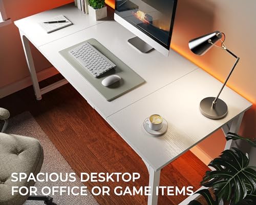 Huuger Computer Desk, 63 Inch Office Desk, Gaming Desk with Storage, Writing Desk Work Desk for Home Office, Study, Modern Simple Desk, Large Legroom, Metal Frame, White - Image 5