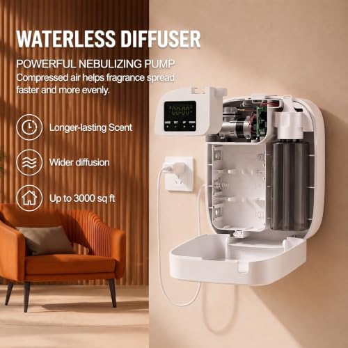 Waterless Essential Oil Diffuser, Cold Air Scent Diffuser Machine for Home & Office, Bluetooth App & Manual Control, USB-C or D Battery Powered, Wall Mount or Tabletop, White - Image 3