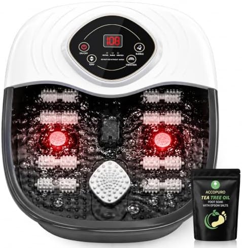 Foot Spa Bath Massager with Heat, Red Light & Oxygen Bubbles, Shiatsu Rollers Epsom Salt Temperature Control, Relieves Stress and Feet Pain - Home Pedicure Soaking Tub Gift for Women/Men by ACCOPURO
