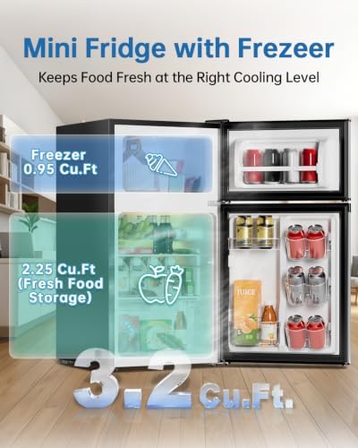 3.2 Cu Ft Mini Fridge with Freezer, Double Door Upright Freezer - Image 3