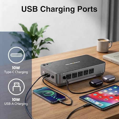 GOLDENMATE 600VA/360W Lithium UPS Battery Backup & Surge Protector, Gray - Image 6