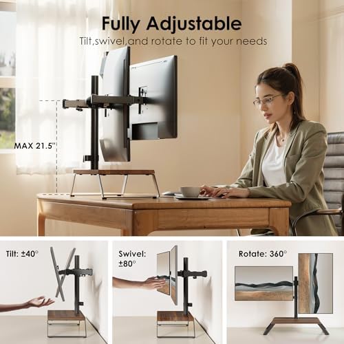 AOKCOS Dual Monitor Stand Riser for 12-27 Inch Computer Screens, Freestanding Double Monitor Stand for Desk, Adjustable Dual Monitor Mount Each Arm Hold up to 22lbs, VESA 75x75/100x100mm - Image 3