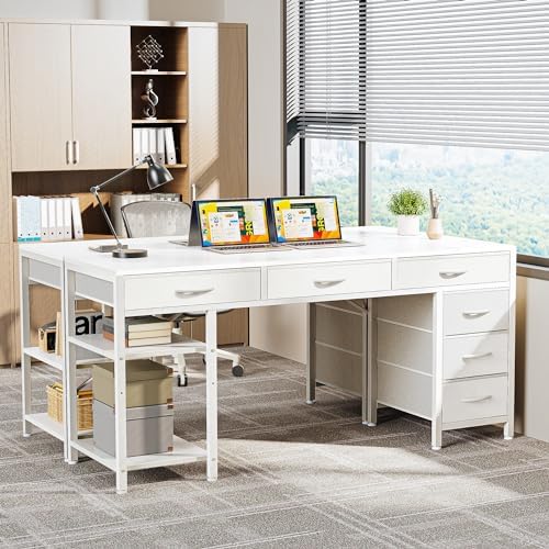 Huuger Computer Desk with 6 Drawers, Office Desk with Shelves, Reversible Gaming Desk, Corner Desk with Storage, Work for Home Office, Study, Living Room, 54inch, White - Image 7