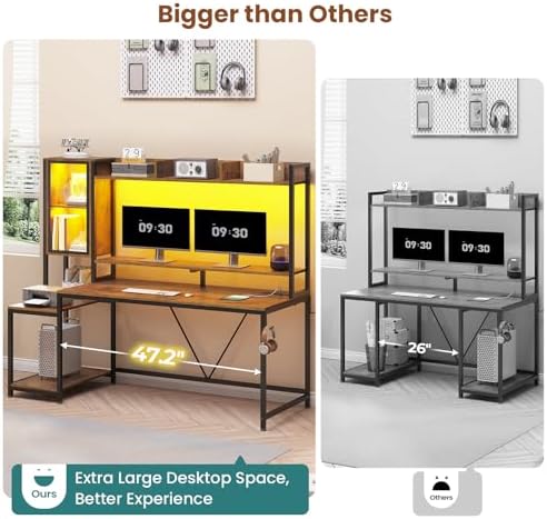 SEDETA 60'' Gaming Desk with Storage, Hutch, Display Cabinet and LED Lights - Image 4