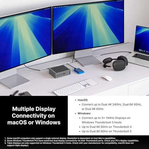 CalDigit TS5 Thunderbolt 5 Dock - 15 Port, 140W Charging, 80Gb/s TBT 5 x 4, USB-C 10Gb x 3, USB-A x2, 2.5Gb Ethernet, Dual 8K@60Hz Displays, SD & microSD UHS-II, 1m Braided Cable, Space Gray 240W PSU - Image 6