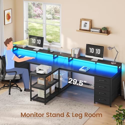 SEDETA 94.5" 2 Person Gaming Desk with 8 Drawers & Storage Shelves, Black - Image 7