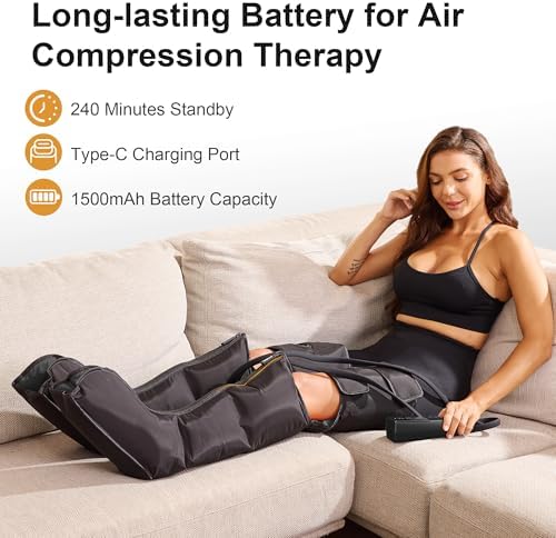 QUINEAR Leg Air Compression Massager, Cordless Foot Calf Thigh Massager with Remote, Rechargeable Leg Massager with 10 Intensities & 3 Modes for Swollen Legs & Muscle Relief, FSA-HSA Eligible - Image 5