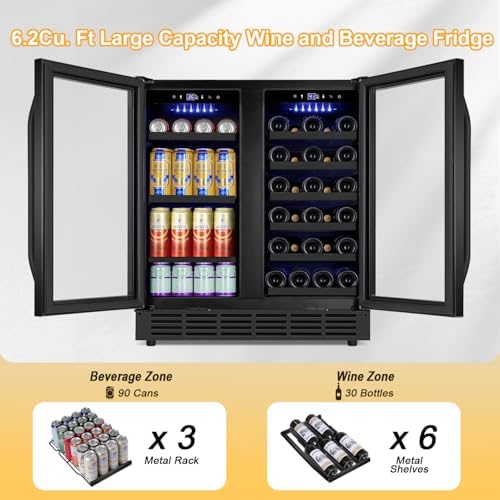 Velivi 30 Inch Wine and Beverage Refrigerator Black- Dual Zone Beverage Fridge Under Counter/Freestanding Drink and Beer Fridge Built-In Home Kitchen Bar or Office - Image 3