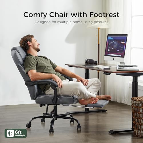 amseatec Big and Tall Office Chair with Footrest, Lumbar Support, Grey - Image 5