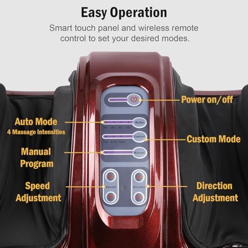 H&B Luxuries Shiatsu Foot Massager Machine with Remote Controller, Kneading and Rolling Home Massagers for Feet, Ankle, Calf, Leg, Ideally for Men, Women, Father, Mom Parents and The Elderly, Red - Image 2