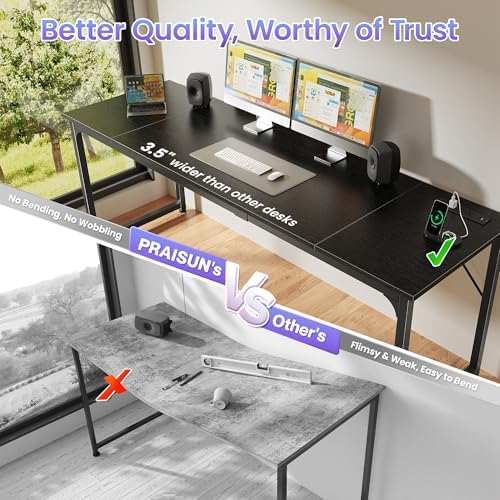 PRAISUN 80 X 24 Inch Computer Desk, Power Outlets, USB-C, Black - Image 5