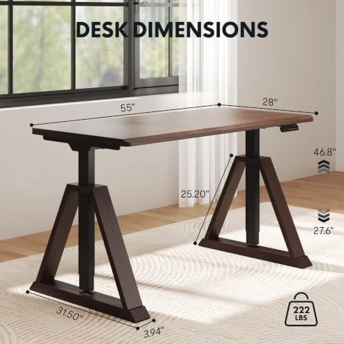FLEXISPOT 55 x 28 Inch WoodiX Solid Wood Executive Standing Desk, Walnut - Image 2