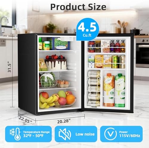 Antarctic Star 4.4 Cu.Ft Compact Refrigerator,Mini Fridge Single Door with Adjustable Thermostat,Removable Glass Shelves for Apartment/Dorm/Office,BLACK - Image 3