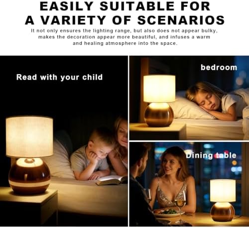 Modern Rose Gold Table Lamp Set of 2, 6.2X6.2X10.4 Inch Small Bedside Nightstand Light, with Linen Shade and Included LED Bulb, for Bedroom Living Room - Image 3