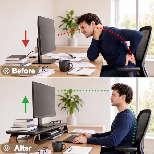 42.5''Dual Monitor Stand Riser for 2 Monitors with Acacia Wood, Black - Image 6