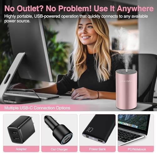 Waterless Essential Oil Diffuser Starter Kit - No Water Needed, Battery Operated Mini Scent Air Machine, Included 3x20ML Essential Oils, Portable Aromatherapy Diffuser for Home & Car & Office, Pink - Image 5