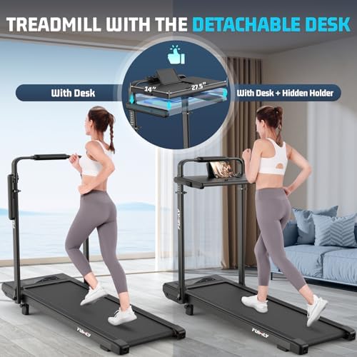 Walking Pad Treadmill with Desk Workstation, 15% Incline Treadmill with Handle Bar, Foldable Treadmills Under Desk for Home/Office, 400 lbs+ Capacity, Adjustable Height, Removable Desk, 3.5HP Motor - Image 2