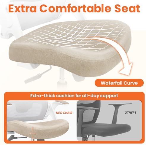NEO CHAIR Office Desk Chair High Back Mesh Chair Adjustable Lumbar, Beige - Image 4