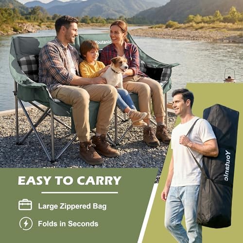 Youtanic 60" Extra Double Camping Chair for Adults, 700lbs Padded Loveseat - Image 6