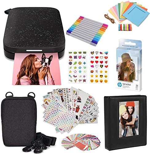 HP Sprocket Portable 2x3 Instant Color Photo Printer (Black Noir) Starter Bundle by HP