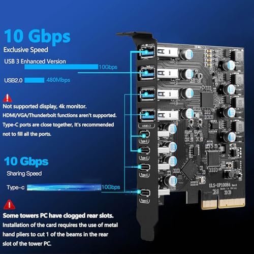 PCIe USB 3.2/3.1 Gen 2 Card 8 Ports Type-A(4), USB C(4) PCIe Card 10Gbps - Image 2