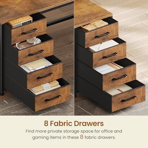 SEDETA 95" 2 Person Gaming Desk with 8 Drawers Storage Shelves,Rustic Brown - Image 4