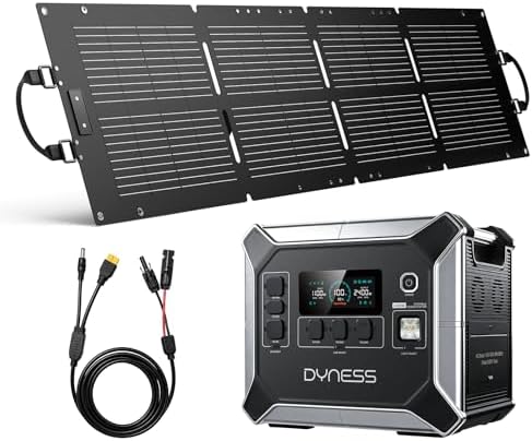 DYNESS 2048Wh Solar Generator with 100W Foldable Solar Panel, LiFePO4 Battery Backup 2400W AC (4800W Surge) Portable Power Station, Fast Charging for Home Backup, Camping, RV & Power Outage by Dyness