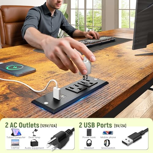 DurayLoly 47.2" Office Desk with Power Outlet & Monitor Stand,Rustic Brown - Image 6