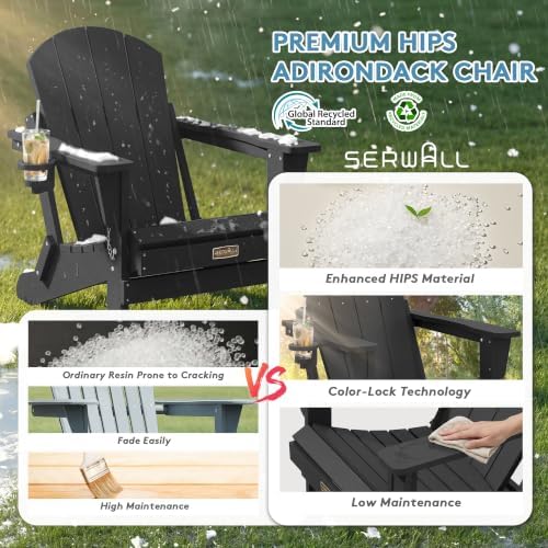 SERWALL Oversized Foldable Adirondack Chair with Cup Holder, HIPS, Black - Image 6